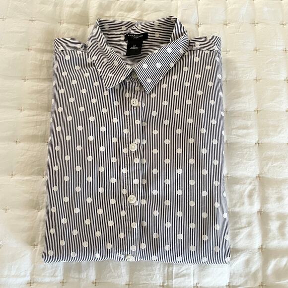 Ann Taylor Pinstripe Polka Dot Shirt Women's 10P | Navy & White Button-up | EUC - Picture 9 of 9